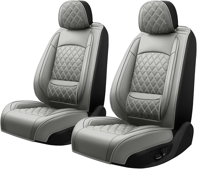 Fit Edge Car Seat Covers for Ford Edge 2007-2025 2026 - Luxury Leather, Anti-Slip, All-Weather, Waterproof & Breathable, Airbag Compatible, 2 Front Seats Only (Gray)