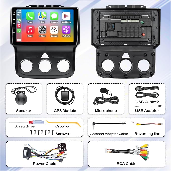 Car Stereo for Dodge RAM 1500 2500 3500 2013 2014 2015 2016 2017 2018 with Wireless CarPlay and Android Auto,9'' Android 13 Touch Screen Radio Replacement,2G Ram 32G ROM(Only fit Manual AC)