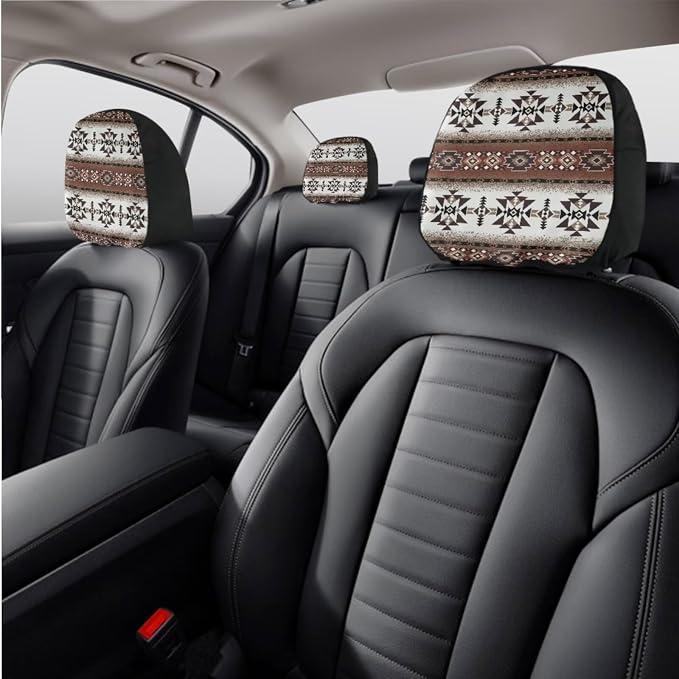 Wanyint Car Accessories Car Seat Cover Full Set Pack of 11, with Steering Wheel Gear Shift Knob Handbrake Headrest Cover Coasters Auto Decor, Southwest Aztec Dark Brown