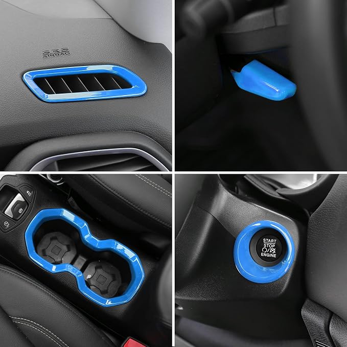 CheroCar 31 PCS Full Set Interior Decoration Trim Kit Steering Button Cover Door Handle Cover Air Outlet Cover Cup Holder Gear Cover Trim Door Speaker Cover for Jeep Renegade 2016-2018,Ligth Blue…