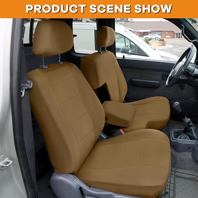 Truck Seat Cover Compatible with 1995-2000 Toyota Tacoma, Knitted Front Bench 60/40 Seat Covers with 2 Headrests and Center Console, Tan