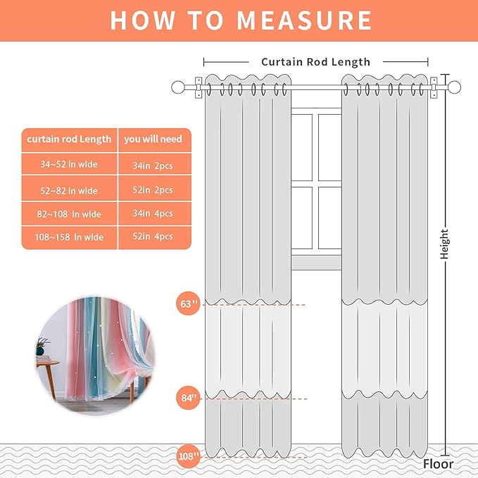 XiDi Girls Curtains for Bedroom 90 Inches Long 2 Panels Pink Blue Yellow Rainbow Blackout Curtains for Little Girl Kids Room Decor Living Room, Princess Unicorn Wall Decals Drapes 52x90