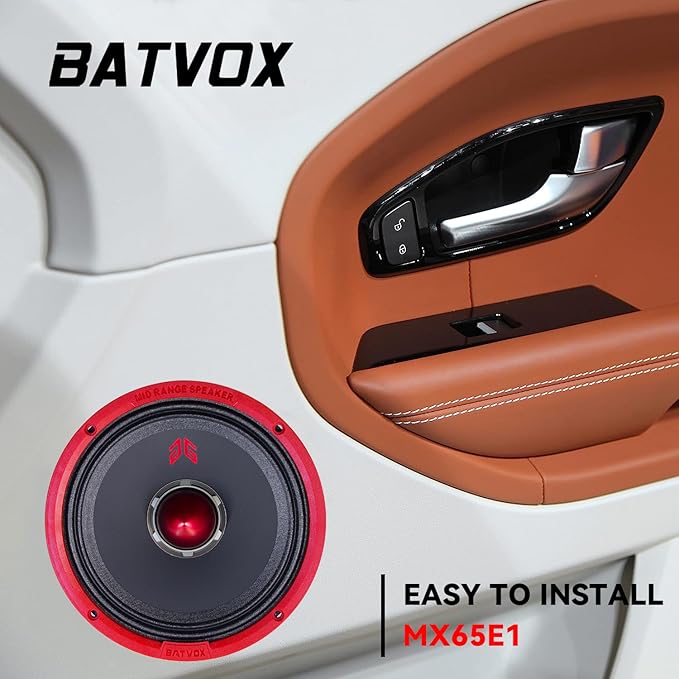 MX65E1 Midrange Loudspeaker 6.5" Red Bullet, 400W Max, 6 Ohms, Premium Quality Audio Door Speakers for Car or Truck Stereo Sound System, Red (2 Speaker)