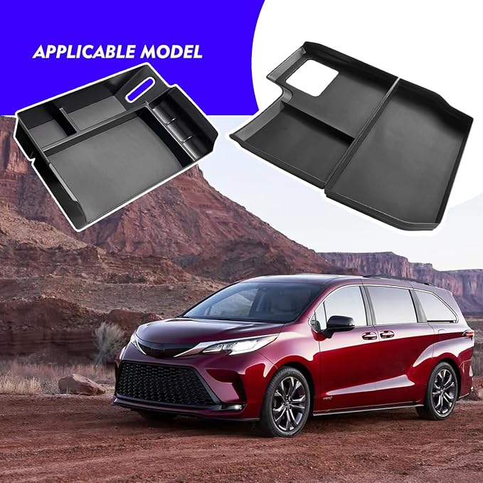 2pcs 2023 2024 2025 2026 Sienna PU Leather Center Console Storage Tray for 2021-2025 2026 Toyot a Sienna Accessories Center Console Tray Sienna 2024 Lower Center Console Organizer(Leather Pad)
