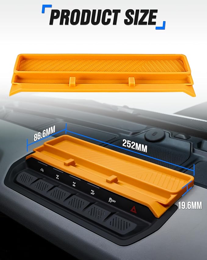 ROADER Bronco Center Console Organizer Compatible with 2021-2025 New Ford Bronco Interior Accessories, Dashboard Insert Tray Storage Box with Phone Holder Dash Organizer - Orange