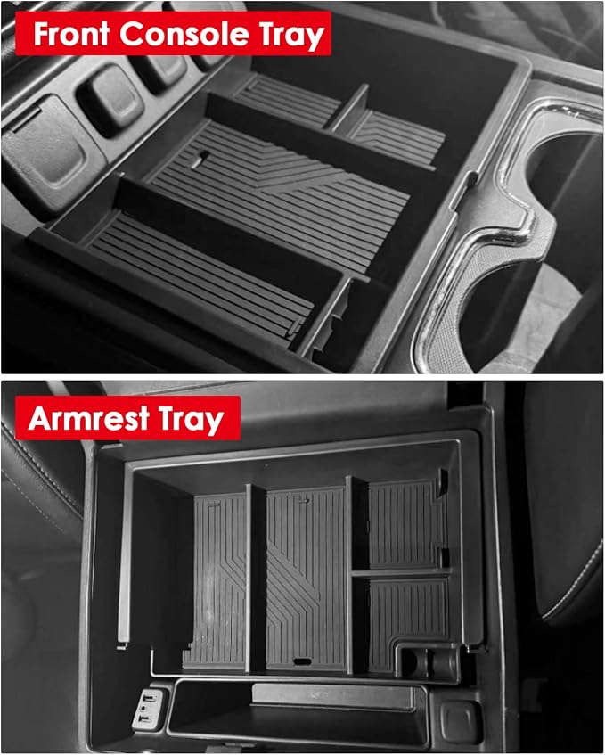 For 2014-2018 Silverado/Sierra 1500&2015-2019 Silverado&Sierra 2500HD/3500HD - Full Console w/Bucket Seats Only 2PCS Center Console Armrest Organizer Tray &Console Tray ABS Materials