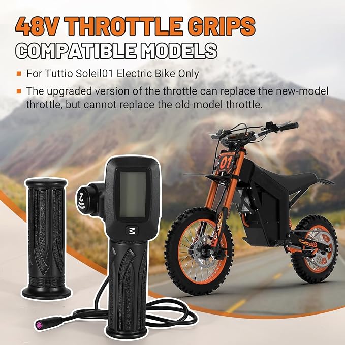 Upgraded E-Bike Throttle 48V w/M Button Fits for Tutti/Tutto/Tuttio Soleil01 Electric Dirt Bike Soleil 01 Only New Version (with M), Non-Interchangeable with Old Throttle (Without M)