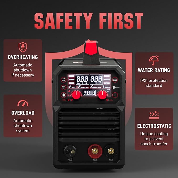 YESWELDER 140A MIG Welder, 110V/220V Dual Voltage, 4 in 1 Gas MIG/Flux Core MIG/Lift TIG/Stick Multiprocess Large LED Digital Display MIG Welding Machine