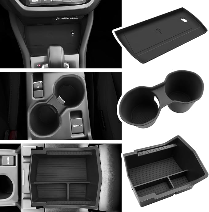 BIBIBO for 2025 Subaru Forester Center Console Organizer 2025 Subaru Forester Console Armrest Tray+Cup Holder +Wireless Charging Mat 2025 Forester Insert Organizer 2025 Forester Accessories