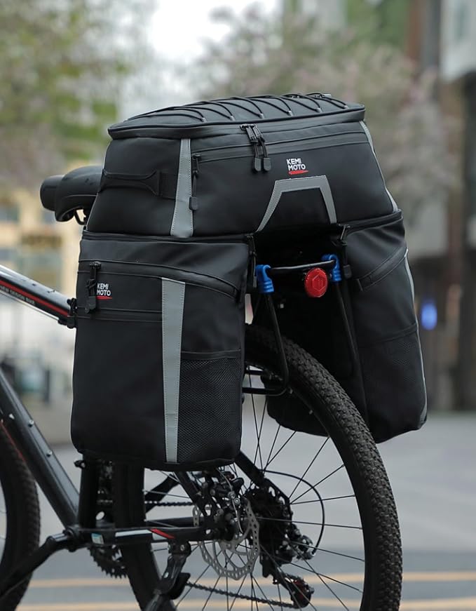 KEMIMOTO Bicycle Panniers Combo 4-in-1, Bike Saddle Cooler Bag with Waterproof Rain Cover, 47L Removable Insulated Cycling Rear Luggage for Warm or Cold Items for Traveling Camping Shopping Commuting