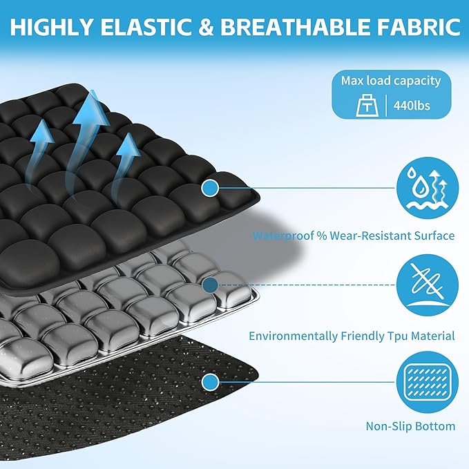 Sondour Travel Seat Cushion, Airplane Cushion Long Flight, Airplane Gadgets Inflatable Seat Cushions, Portable Airline Cushion With Air Pump, Wheelchair Cushions,Pressure Relief Seat Cushion-1 Black