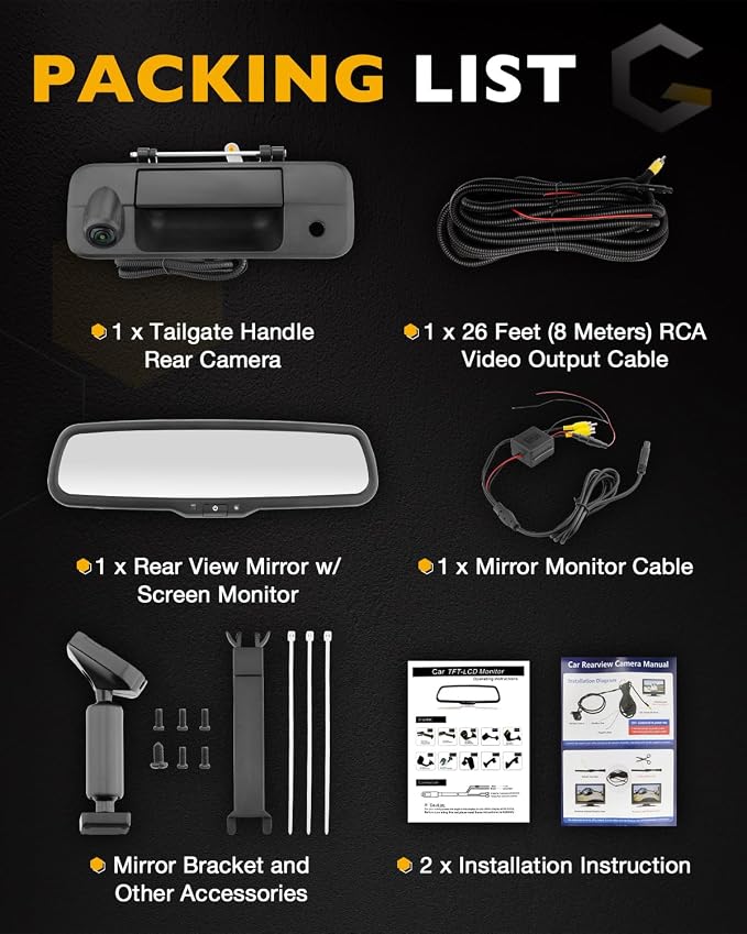 Rearview Mirror Monitor w/Backup Camera Tailgate Handle, Compatible with 2007-2013 Toyota Tundra, 4.3" Rear View, 170° Rear Viewing Angle, Waterproof Rear View Camera, Parking Assist Safety System