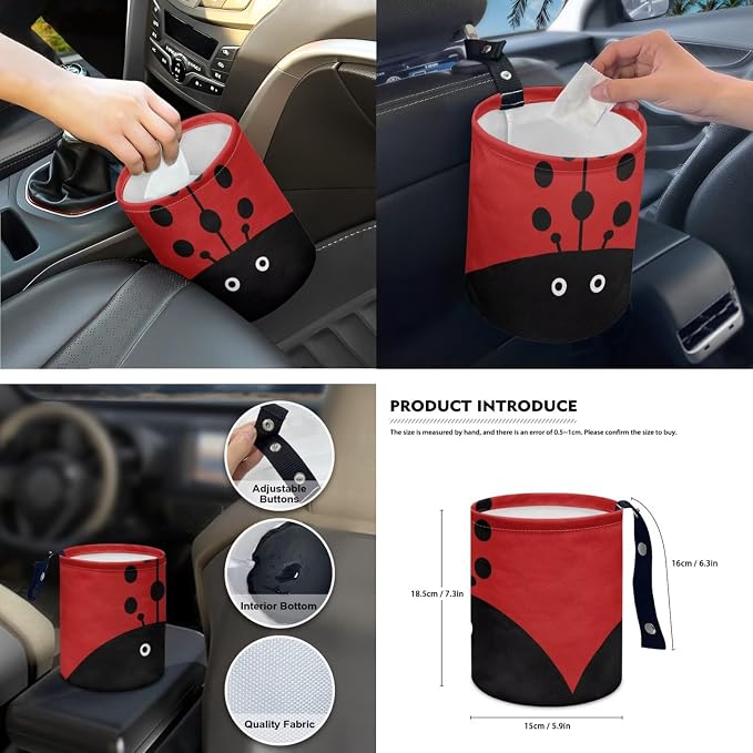 Ladybug Car Seat Covers Full Set for Women Cute Car Accessories Interior Car Steering Wheel Cover Seatbelt Covers Trash Bin Rear View Mirror Cover Cup Holders Keychain