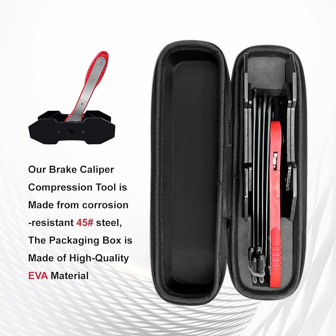Brake Caliper Compression Tool Kit, Caliper Piston Compressor Tool, 360° Ratchet Piston Press with 4 Hooks & 2 pcs Large Steel Plate for Single Twin Quad Sextuplet Piston Disc Brake Caliper (Red)