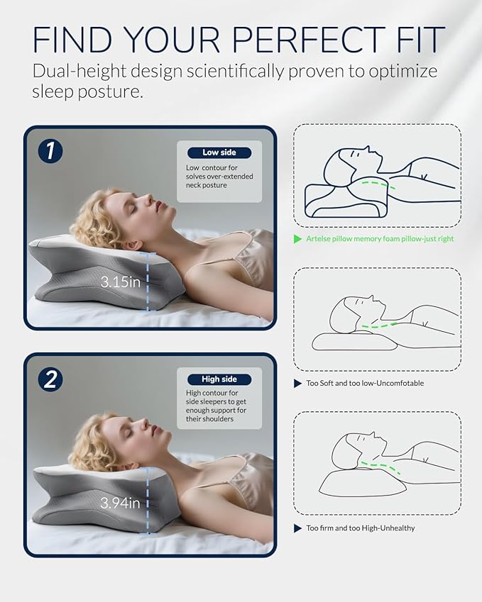 Cervical Neck Pillow for Side & Back Sleepers, Ergonomic Memory Foam Pillow for Sleep Apnea, Neck Pain Relief, Neck Support Pillow with Breathable Pillowcase