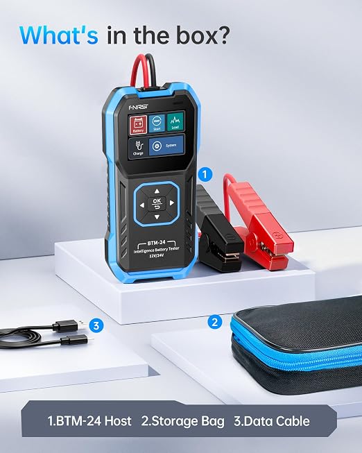 FNIRSI BTM-24 Car Battery Tester 12V 24V, 0-2000 CCA Automotive Alternator Tester, Battery Life Voltage Internal Resistance Charging Load Cranking Analyzer for Car SUV Pickup Truck ATV Motorcycle Boat