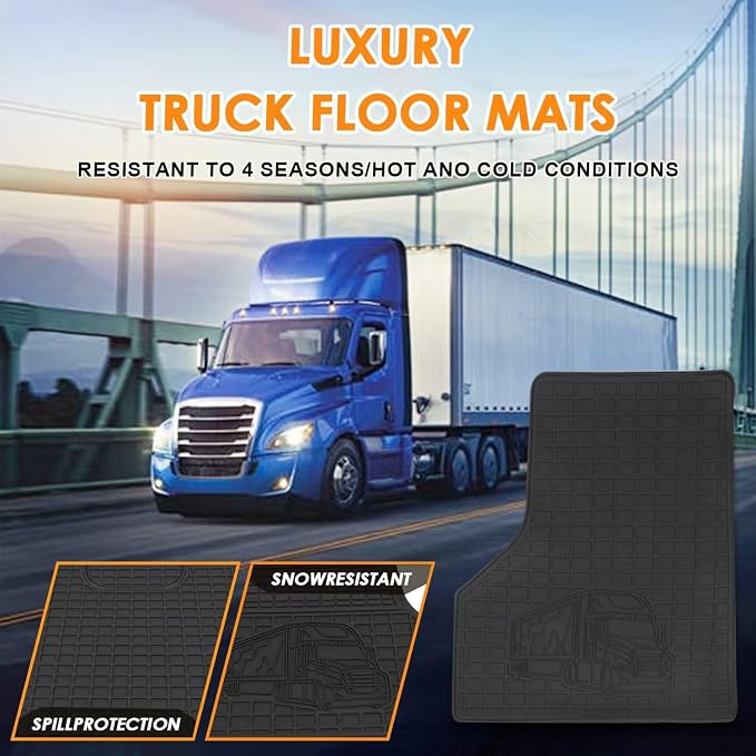 Floor Mats Fit for Freightliner Cascadia 2008-2017 | Heavy Duty Truck Floor Liners | All-Weather Rubber Cargo Mats | Freightliner Cascadia Interior Accessories | 3-Pcs Set