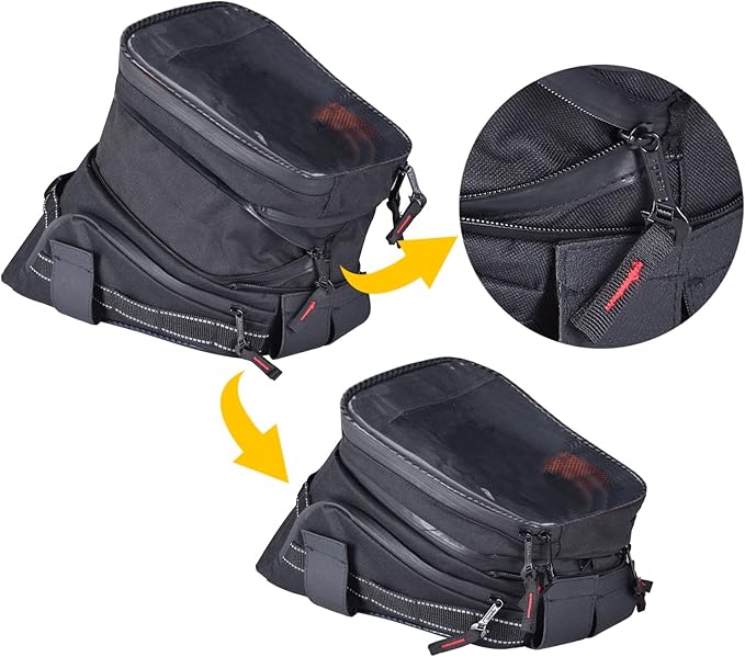 Motorcycle Tank Bag w/Strap Storage Bag Compatible with Honda Yamaha Suzuki Kawasaki Harley Water Resistant (Black)