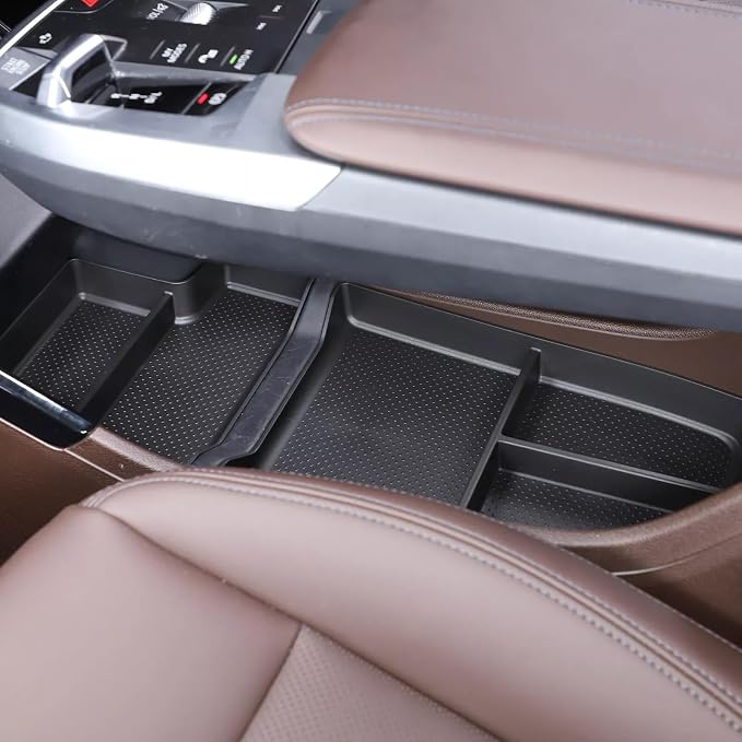 Compatible with BMW X1 U11 Auto Center Armrest Console Organizer Holder + Lower Console Organizer Tray Organizer Cover Trim Storage Box Container Box TPE for BMW X1 U11 2023-2025