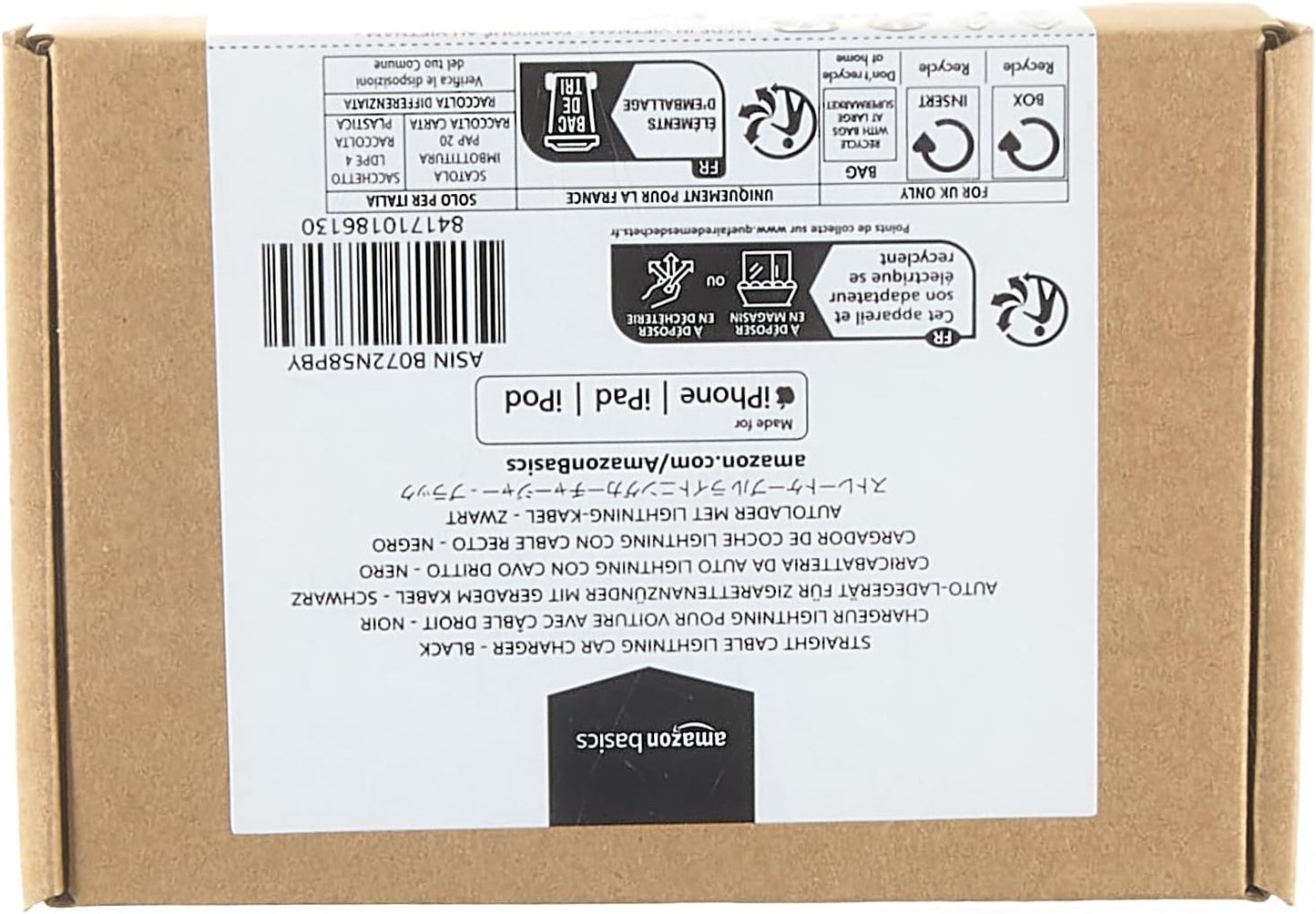 Amazon Basics 12W (5V, 2.4A) Car Charger with Lightning Cable (Straight) for iPhone and Apple Devices, 3 ft - Black