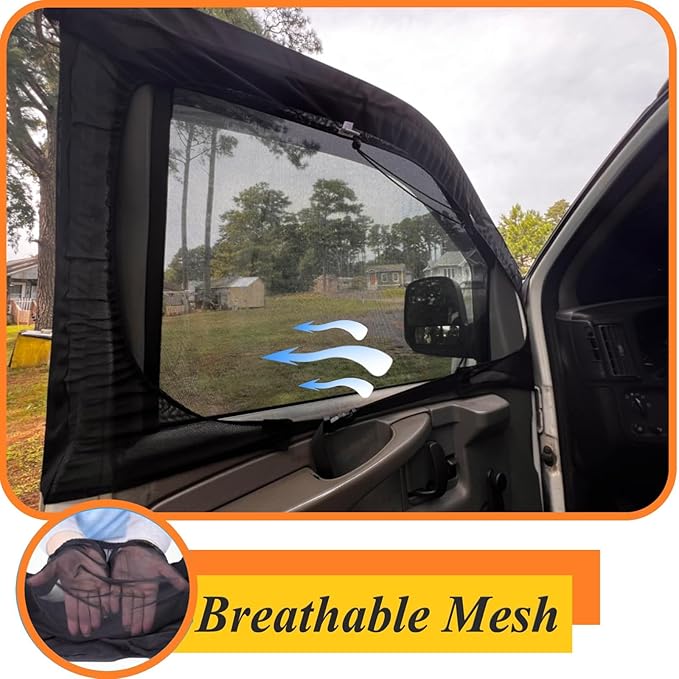 Magnetic Van Window Bug Screens, 2pcs Universal Caravan Front Door Bug Screen Breathable Truck Side Window Breathable Mesh Net for Sprinter Transit Metris Promaster and Other Vans (Universal)
