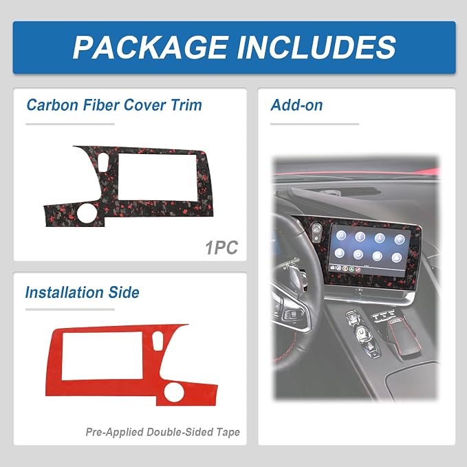 Red Forged Style Real Carbon Fiber Central Control Screen Frame Trim Compatible with 2020-2026 Corvette C8, Interior Decor Sticker Accessories