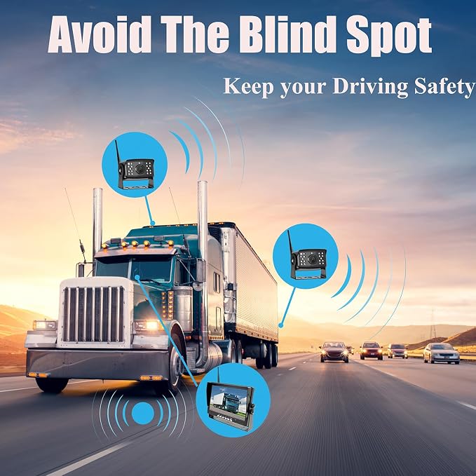 Vehicle 720P Digital Wireless Backup Camera System 7inch AHD IPS Monitor 1024X600 DVR Loop Recording+ 2pcs IP69K Waterproof IR Wireless Reversing Camera Dash Camera for Car Truck Bus RV Trailer