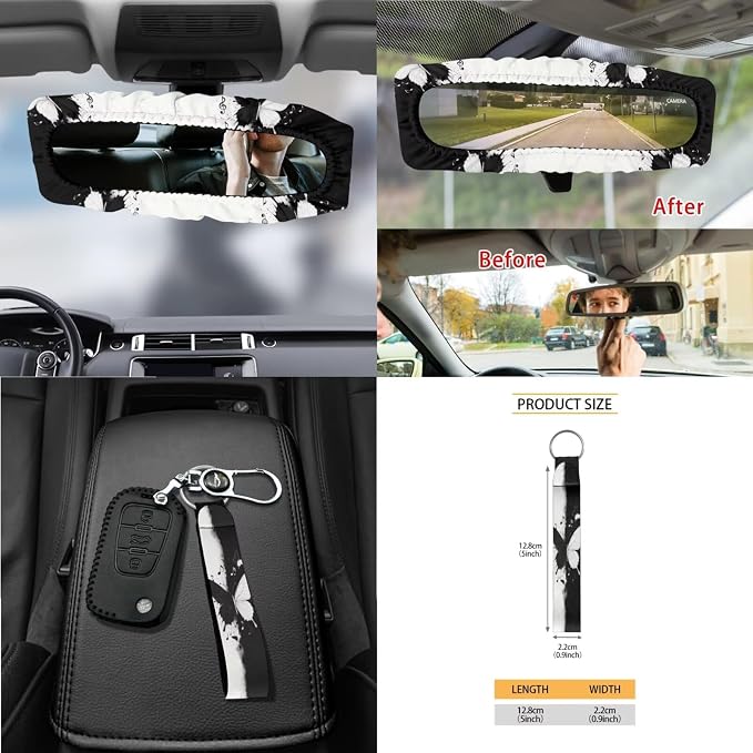 Butterfly Print Car Seat Covers Full Set with Accessories Music Note Print Car Front and Rear Seat Covers Steering Wheel Cover Safety Belt Pads Inside Rearview Mirror Cover