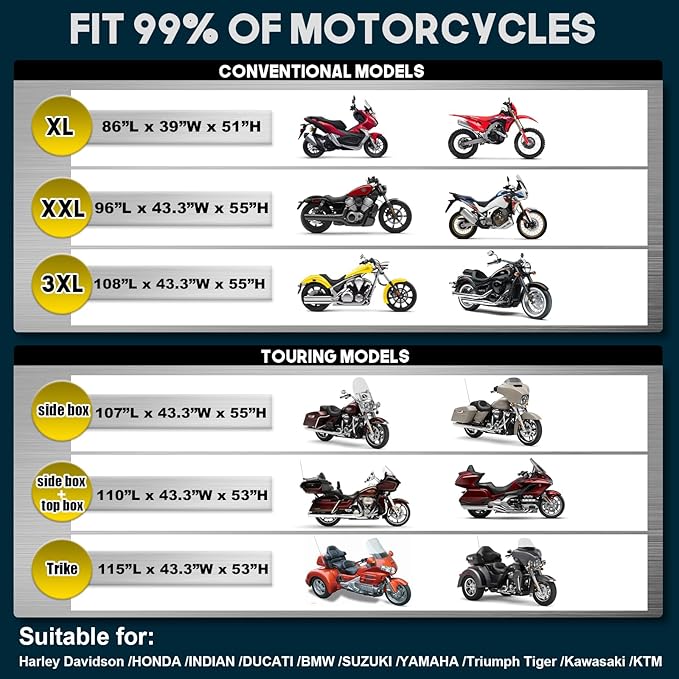 Rosefray Motorcycle Cover with Side+Top Box Heavy Duty 600D Waterproof for Touring Models Harley Davidson Ultra Limited,Road Glide Limited, Gold Wing,Road Master,Indoor & Outdoor Storage Blue