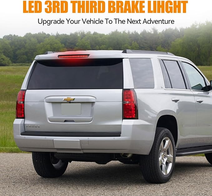 Third 3rd Brake Light LED for 2015-2020 Chevy Tahoe/Suburban, High Mount Rear Brake Lights Assembly for 2016-2019 Suburban 3500HD, Waterproof Center Cab Lamp Stop Light (Black Housing)