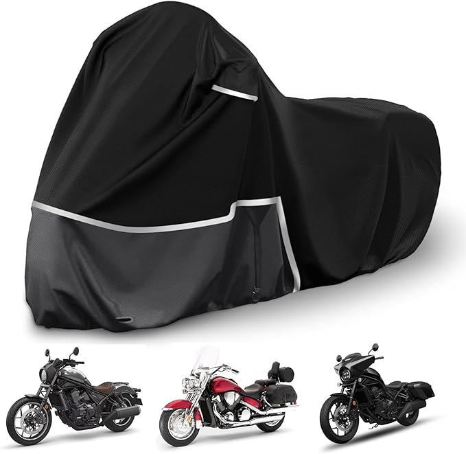 Waterproof Motorcycle Cover Replace for Honda Rebel 300 500 1100 and Shadow 750/ Vtx 1300 /Fury, 420D Oxford Cloth Motorcycle Cover for Snow Rain Dust Protection