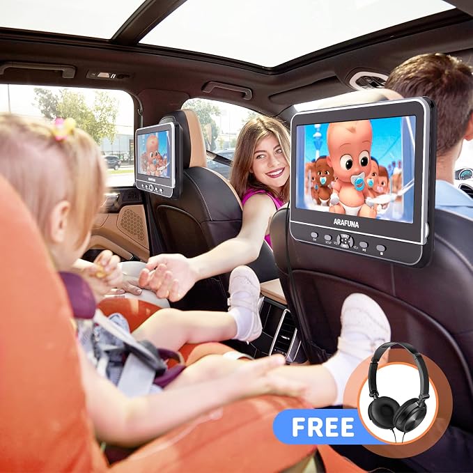 ARAFUNA 10.5" Portable DVD Player for Car with 1080P Full HD HDMI Input, Car DVD Player Dual Screen with Mounting Bracket, Headrest DVD Player Support Last Memory, USB/SD Card