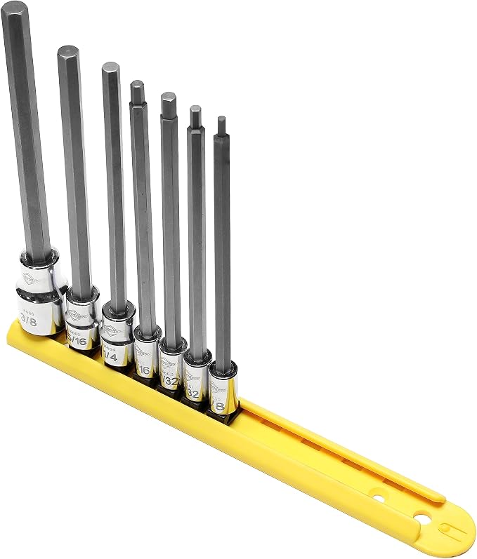 Mayhew Tools 16043 SAE Hex Insert Socket Bit Set, Chrome, 7-Piece Long-Length