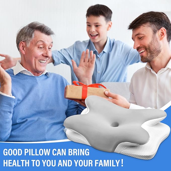 Cervical Neck Pillow, Ergonomic Memory Foam Pillows for Neck Pain Relief with Breathable Pillowcase, Adjustable Contour Neck Support Pillow for Side Back Stomach Sleepers (Silver)
