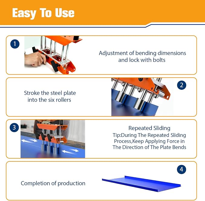 Metal Sheet Rollers,Bending Tools,Dual Station Sheet Roller for 0-90° Bending Range,3 station edge roller for various metal roofing materials ranging from 0.5 to 5 in (13-130 mm)-4Year Warranty