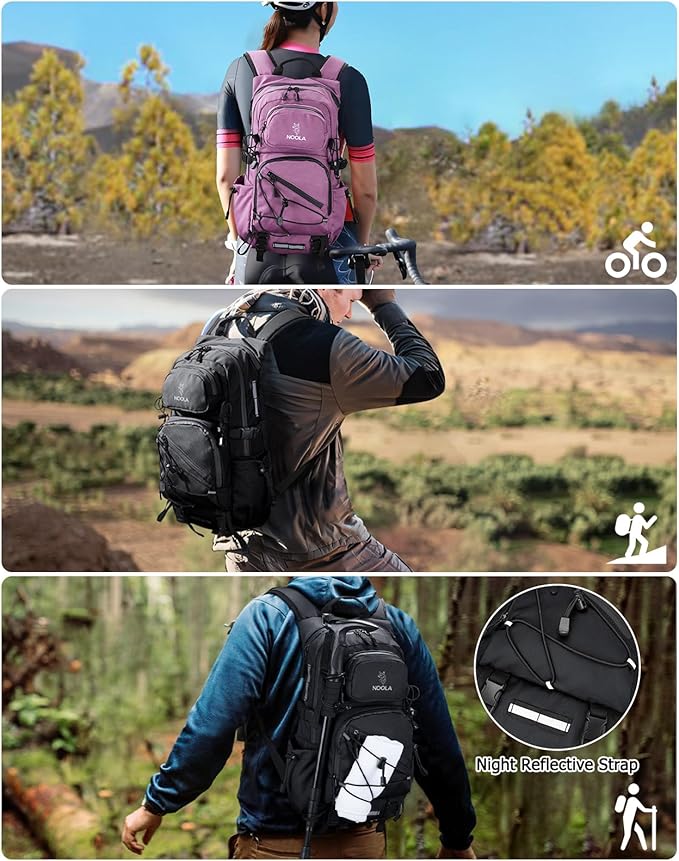 NOOLA Hydration Backpack with 3L Water Bladder - 22L Water Backpack for Hiking, Cycling, Running, Biking - Lightweight Hiking Pack Bag with Rain Cover, Phone Holder and Trekking Pole Holders, Black