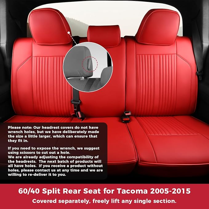 FREESOO Custom Fit for Toyota Tacoma Seat Covers, Front & Rear Fit 2005-2015 Full Coverage Waterproof Leather Truck Automotive Seat Covers, Tacoma Seat Covers Pickup Seat Protector (5 Seats, Red)