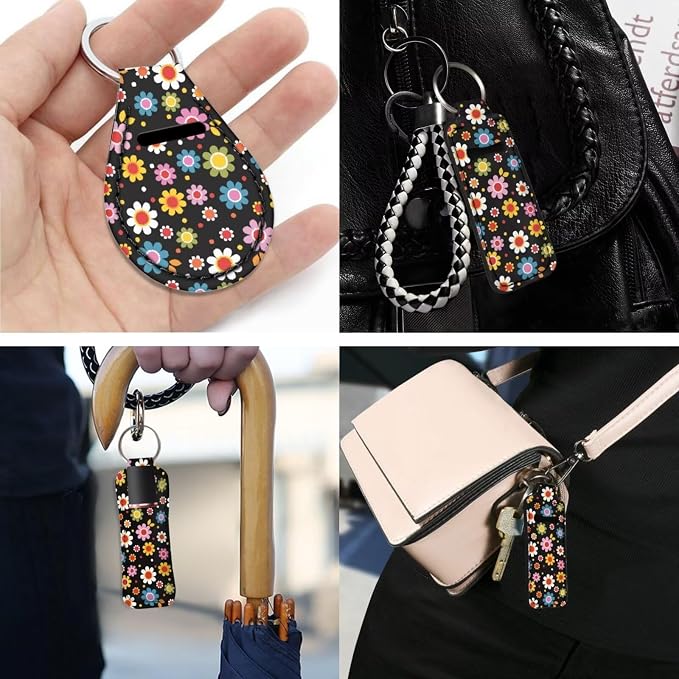 INSTANTARTS Hippie Flower 13 Piece Auto Accessories Include Front and Rear Seat Covers Steering Wheel Covers Seat Belt Covers Keychains Lipstick Covers Coasters for Trucks Vans SUV