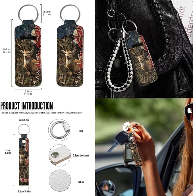 Suobstales Deer Camo American Flag Print 13 Pieces Car Accessories Set Car Seat Covers Steering Wheel Cover Cup Holder Trash Can Seat Belt Pads Keychains Rearview Mirror Cover for SUV Truck