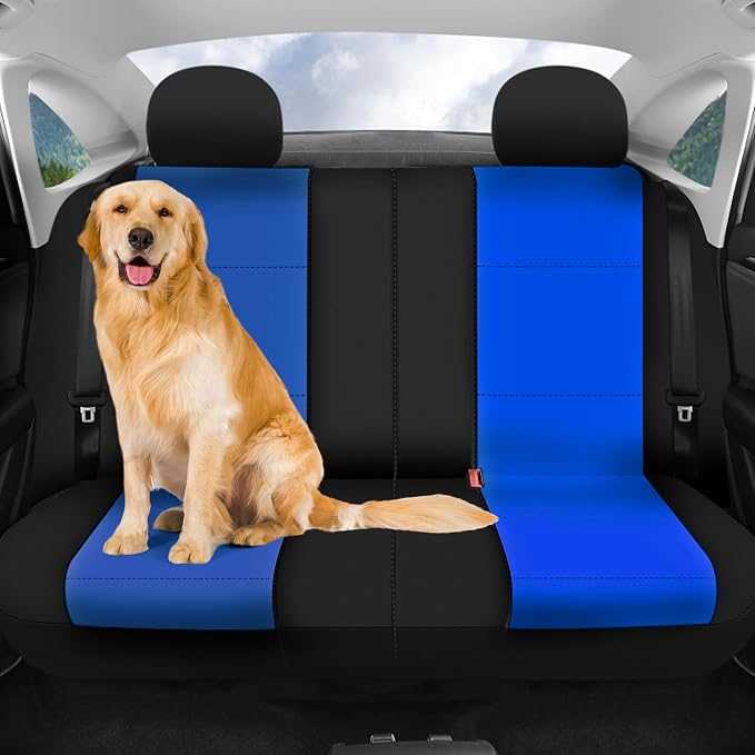 FH Group Car Seat Covers Three-Row 7 Seater Neoprene Waterproof Car Full Set Seat Covers, Airbag Ready and Split - Fit Most Car, Truck, SUVs, & Vans (Blue/Black)