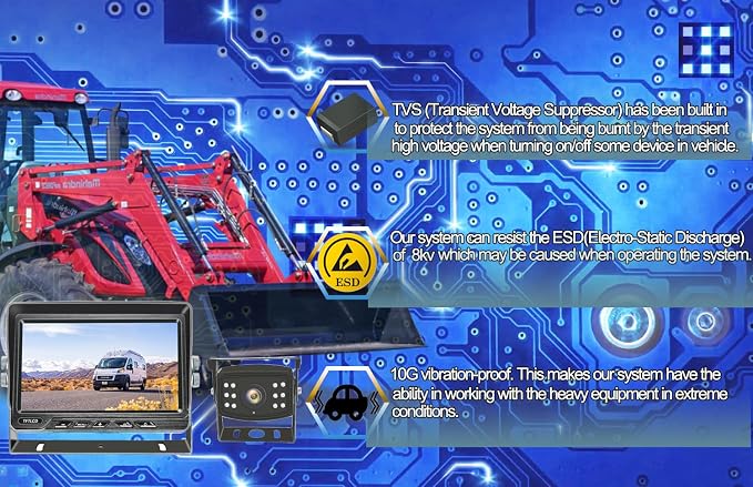 AHD 1080P 7" WIRED MONITOR REAR VIEW BACKUP CAMERA SYSTEM,HEAVY DUTY, IP69K WATERPROOF CAMERA NIGHT VISION EASY INSTALLATION FOR TRUCK, TRACTOR, VAN, RV