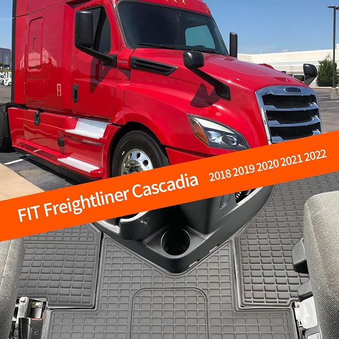 FV 3-Piece Custom Fit Floor Mats fits for Freightliner Cascadia (2018–2026) All-Weather Heavy Duty Cargo Liners Non-Slip TPE Rubber Semi Truck Accessories, Black
