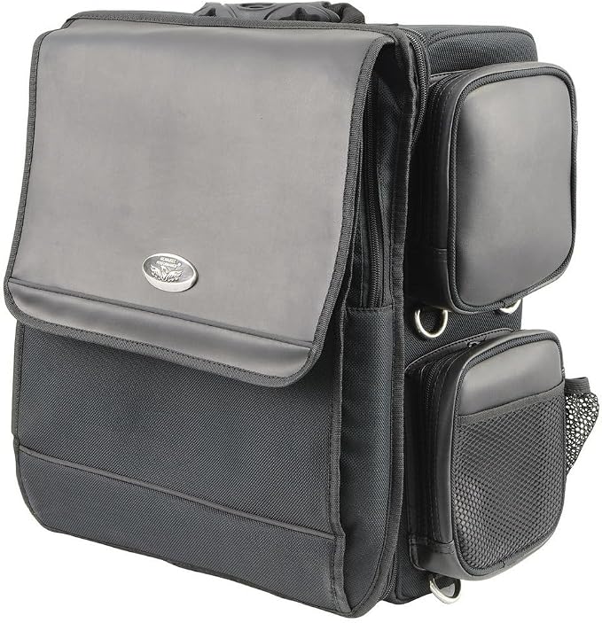 Milwaukee Leather MP8185 Large Black '4 Pocket' PVC Motorcycle Travel Sissy Bar Bag - Large
