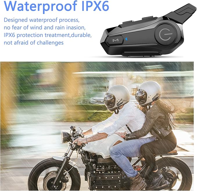 Wipeeyes Motorcycle Headset E1 Helmet Intercom Headset with CVC Noise Cancellation Stereo Music IPX6 Waterproof for Full face Helmet