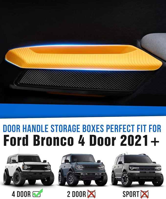ROADER 4 PCS Door Handle Storage Box Compatible with Ford Bronco 2021-2025 (Not for Sport/2 Door) Non-Slip Storage Box for Ford Bronco accessories Pockets Storage to Store Minor Things - Orange