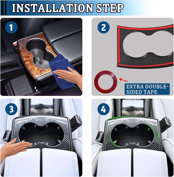 4 PCS Water Cup Holder Cover & Rear Air Vent Outlet Trim Interior for Model S Model X 2014-2024 Decoration (Imitation Carbon Fiber Pattern)