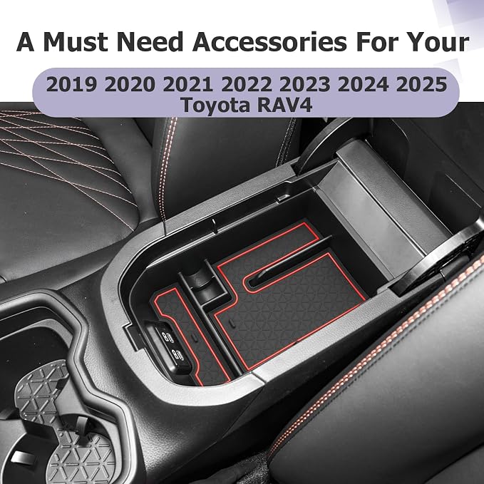 LUWU 2025 RAV 4 Center Console Organizer Compatible with 2019 2020 2021 2022 2023 2024 2025 Toyota RAV 4 Accessories Armrest Console Secondary Storage Box Insert Tray ABS Material Red