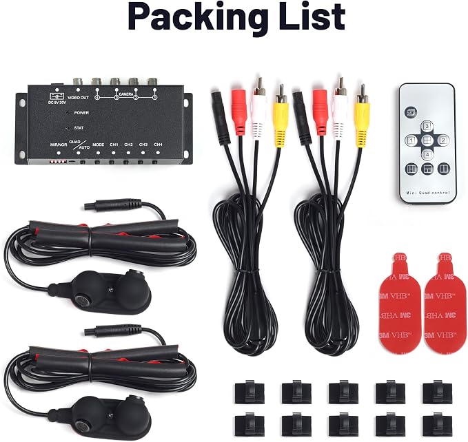 Side View Cameras Set Backup Cameras Kit with Mini 4 Channel Video Surveillance Quad Video Selector for Truck Car Van Camper with Night Vision and Wide View Angle, Side Mirror Mount, IP68 Waterproof