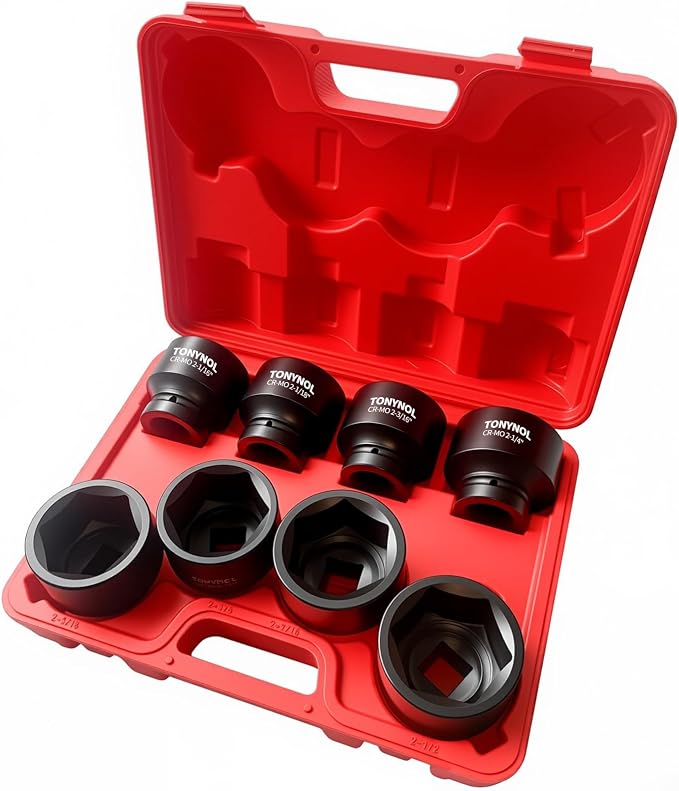 TONYNOL 1 Inch Drive Impact Jumbo Socket Set,6-Point,SAE(2-1/16" to 2-1/2"),8 Pcs,Cr-MO Steel,With a Storage Case