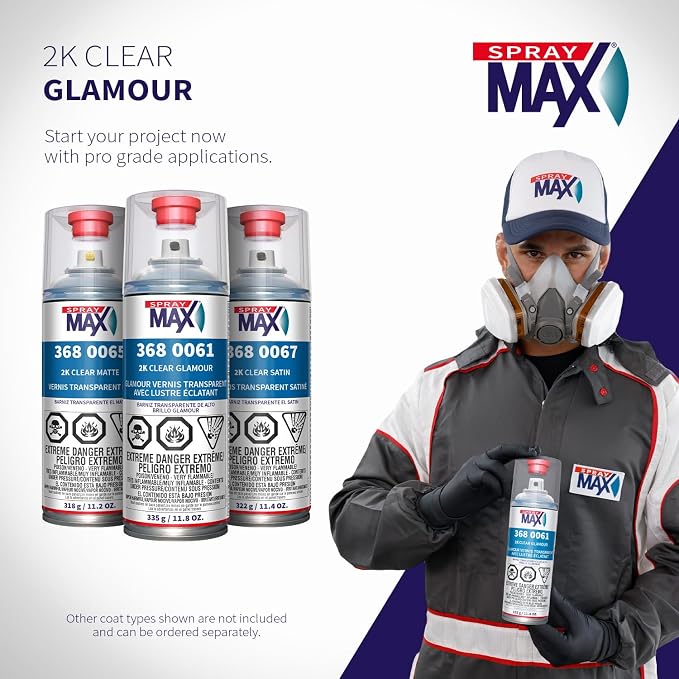 SprayMax 2K Glamour High Gloss Clear Coat | 2K Automotive Clear Coat Spray Paint | High Gloss Finishing Spray | UV-Resistant, Scratch & Gasoline Resistant | Professional Grade 11.8 oz